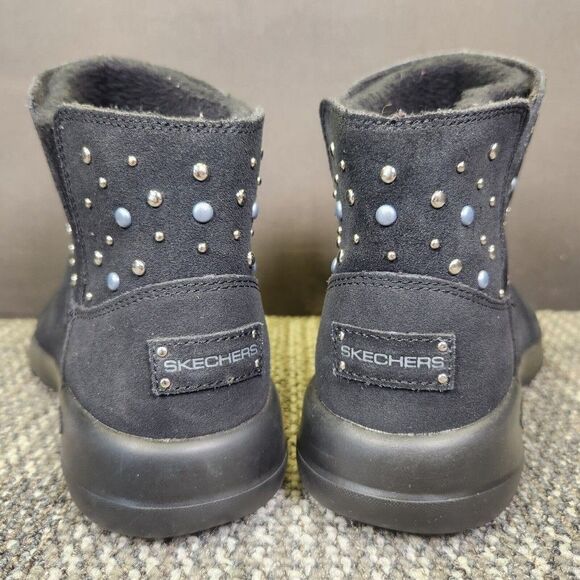 Skechers On The Go Joy Womens Size 9 Black Suede Studded Ankle Booties Boots - Picture 4 of 9